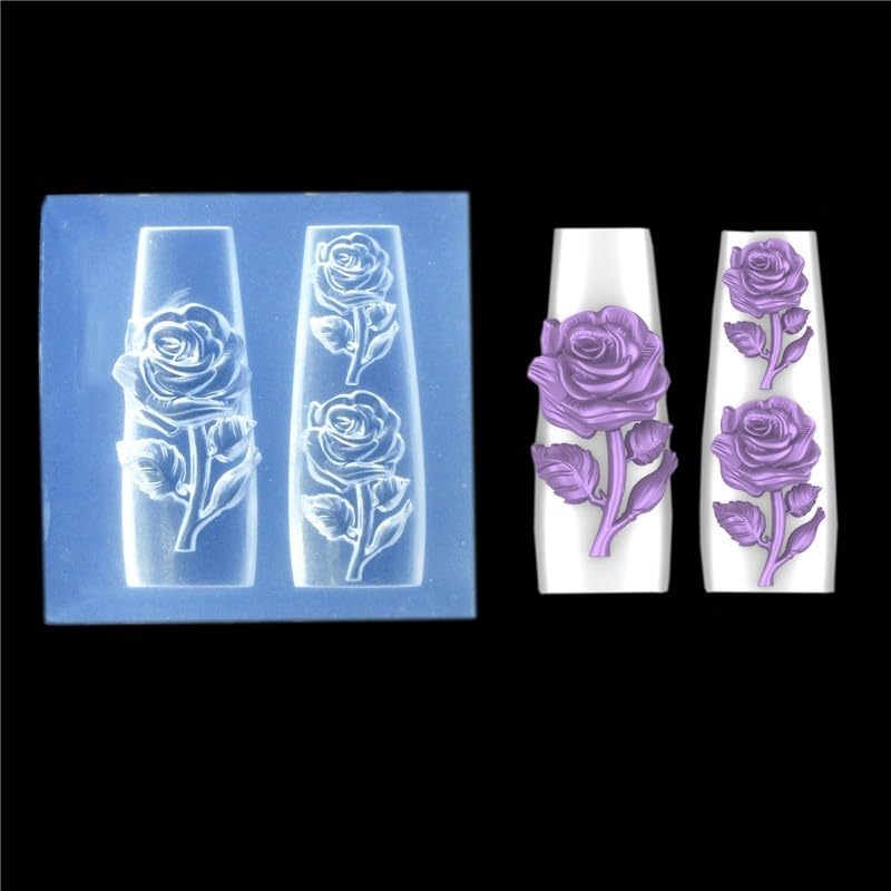 CoolDIY 3D Nail Art Silicone Embossing Mold Rose Flowers Resin Crafting