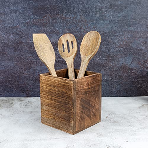 Samhita Mango Wood Utensil Holder for Countertop - 5"x5"x6"