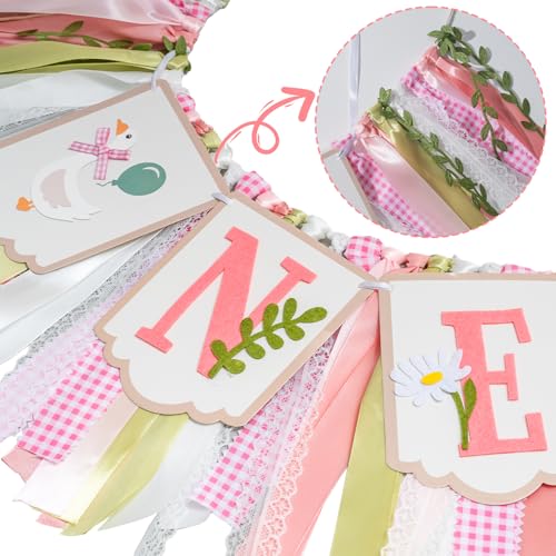 Silly Goose High Chair Banner for Baby Girl's 1st Birthday - Pink & Gold