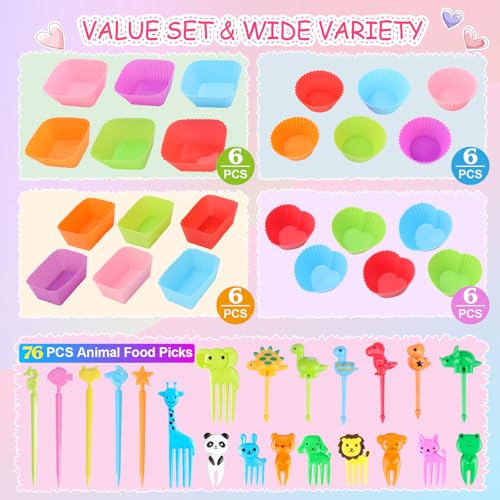 Kids Silicone Lunch Box Dividers Set with Food Picks & Cupcake Liners