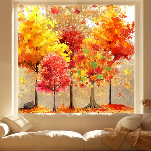 Fall Tree Window Clings - 9 Sheets Autumn Maple Leaf Glass Decals