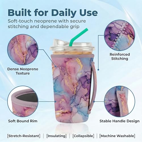 ArtSocket 3-Pack Iced Coffee Sleeves with Handles - 16oz-32oz