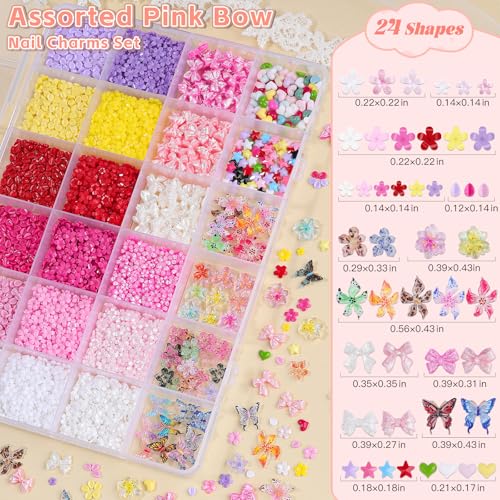 Umillars 3D Flower Nail Charms Set with Tweezers - Colorful Spring Resin Cherry Blossom Flatback Petals for Nail Art DIY Crafts