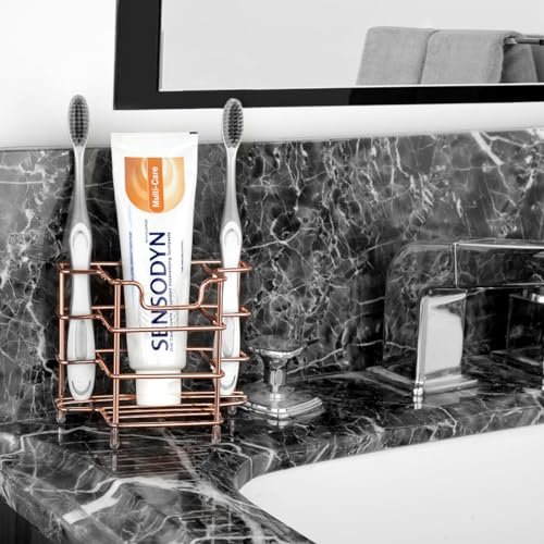 Linkidea Stainless Steel Toothbrush Holder - Wall Mount & Countertop, Rose Gold
