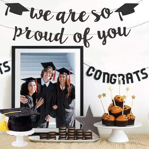 Class of 2026 Graduation Banner Black Glitter Pre-Strung Party Decor