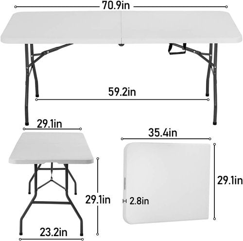 BestOffice 6FT Folding Picnic Table - Durable Plastic for Camping & Events | White Color