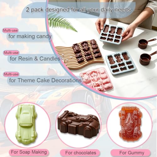 2 Pack Racing Car Silicone Molds for Chocolate & Cake Baking