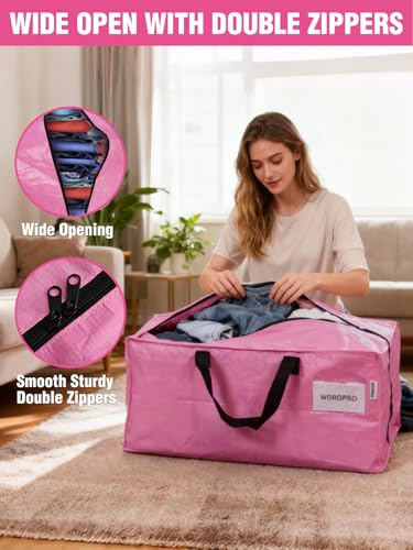 WORKPRO Extra Large Moving Bags with Backpack Straps, Pink, 8 Pack