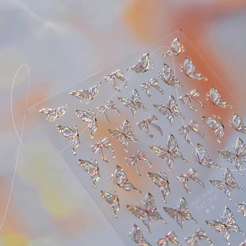 TailaiMei Butterfly Nail Stickers Self-Adhesive Jelly Glitter Decals