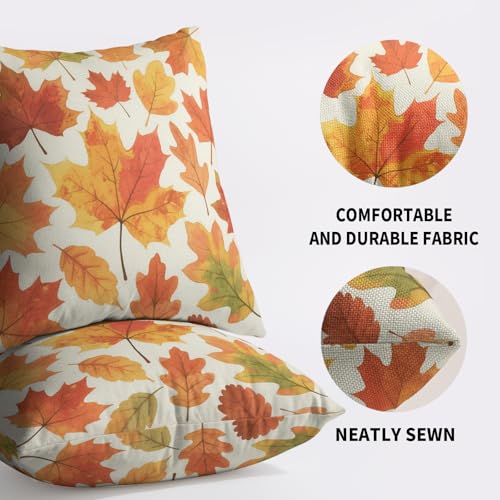 Fall Maple Leaf Pillow Covers 18x18 Set of 2 - Burnt Orange Cotton Linen