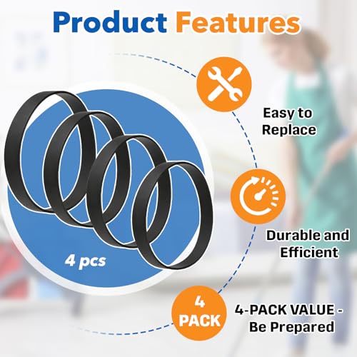 4-Pack Vacuum Cleaner Belts for Models 1604895, 3437F, 3508 - Durable Rubber Replacement