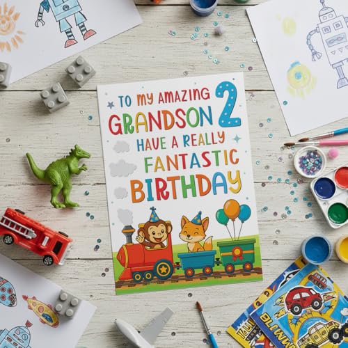 Personalized 2nd Birthday Card for Grandson | UK Made A5 Cute Train Design