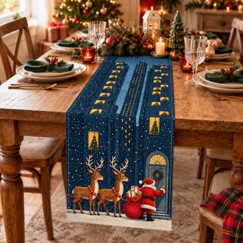 Christmas Night Santa Reindeer Table Runner 13 x 108 Inch Holiday Decor - Variation of THIS listing