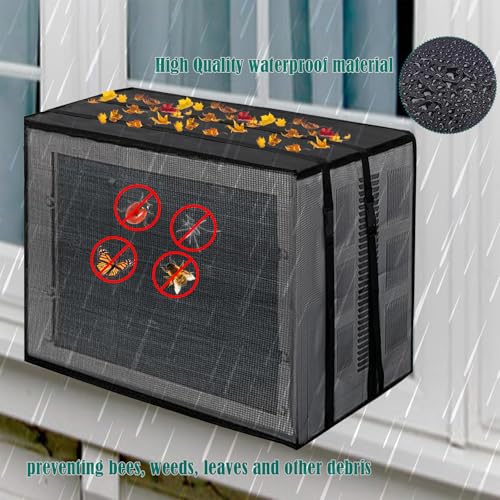 JFGLORIX Black Mesh Window Air Conditioner Cover - 21.5x16x15 Inches, Dustproof Waterproof All-Season AC Protector