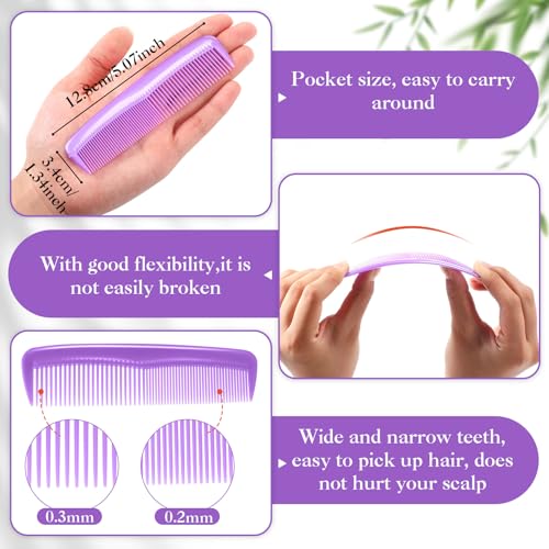 Hestya 24 Pack Pocket Hair Combs Bulk - 5 Inch Plastic Double Sided Fine and Wide Tooth Styling Hairbrush Set
