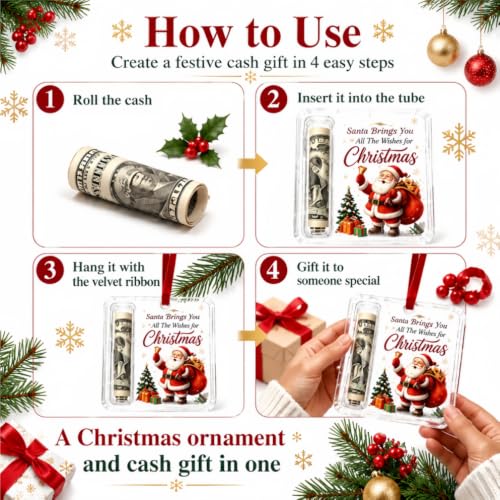 Christmas Cash Gift Ornament - Acrylic Holiday Money Holder, Set of 2