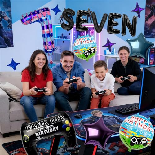 Video Game 7th Birthday Decorations Set with Balloons