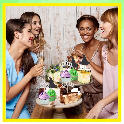 Witch Hat & Crown Cupcake Toppers - 24 Pcs Halloween Party Decor