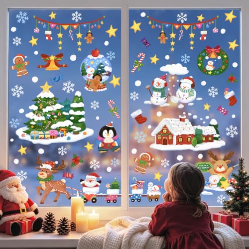 Christmas Window Clings Set - Winter House & Xmas Tree Decorations - 9 Sheets