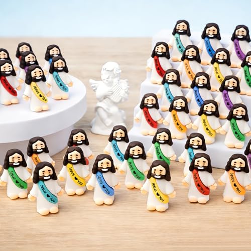 50 Mini Jesus Figurines Bulk with Pouch - Christian Party Favors & Gifts - Variation of 50