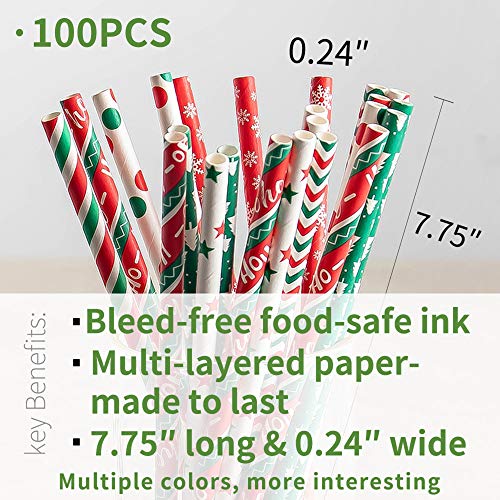 Biodegradable Paper Straws - 100-Pack, 7.75 Inches, Eco-Friendly Designs