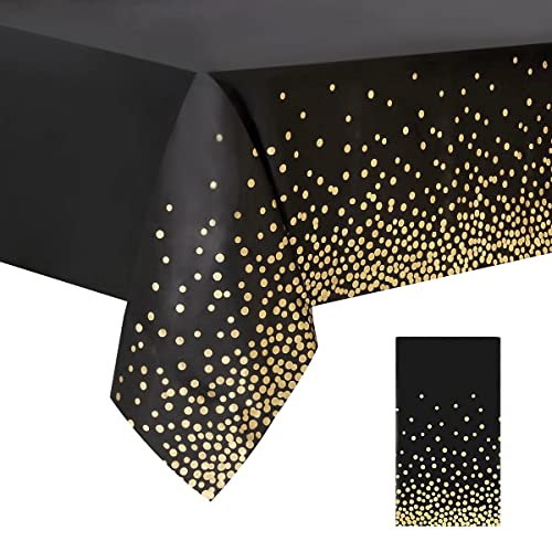 Black and Gold Polka Dot Disposable Tablecloth - 54" x 108"