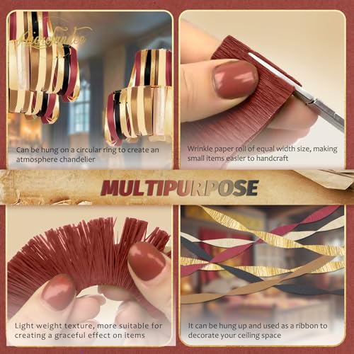 Burgundy & Black Crepe Paper Streamers - 5 Rolls for Parties