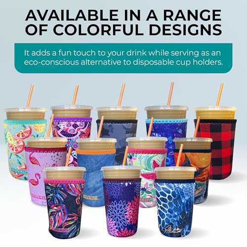 Koverz Medium Tropics Iced Coffee Sleeve for 22-24oz Cups, Insulated & Washable