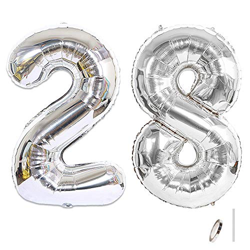 40 Inch Silver Number 28 Balloons - 2pcs Mylar for Parties