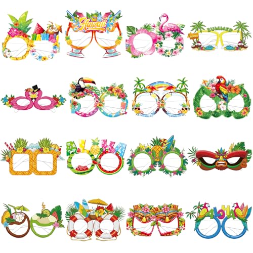 Openfly 16-Pack Hawaiian Paper Glasses Tropical Beach Party Photo Props