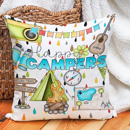 Leaveland Happy Camper 18x18 Inch Throw Pillow Cover