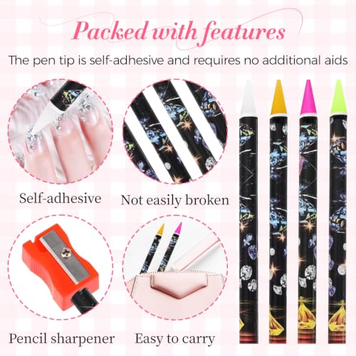 Fzuee 4-Pack Rhinestone Picker Tool Wax Dotting Pen Set with Sharpener