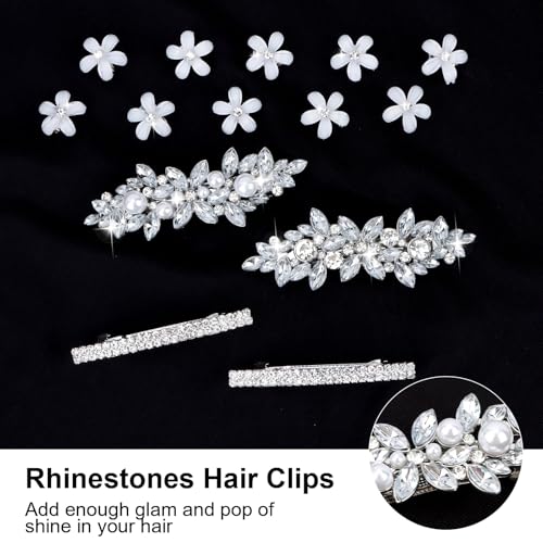 WHAVEL 14 Pcs Rhinestone Hair Clips and Flower Barrettes for Wedding
