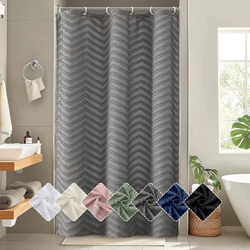 Grey Chevron Shower Curtain - 36x72 Inch Soft Fabric Privacy Curtain