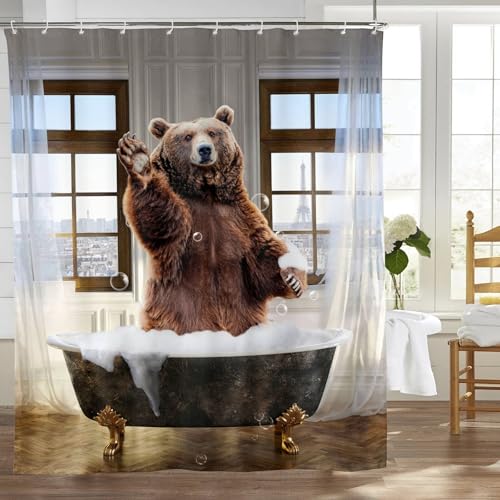 GKMAOLT Funny Bear Shower Curtain 60x72 Inches with 12 Hooks Waterproof Fabric