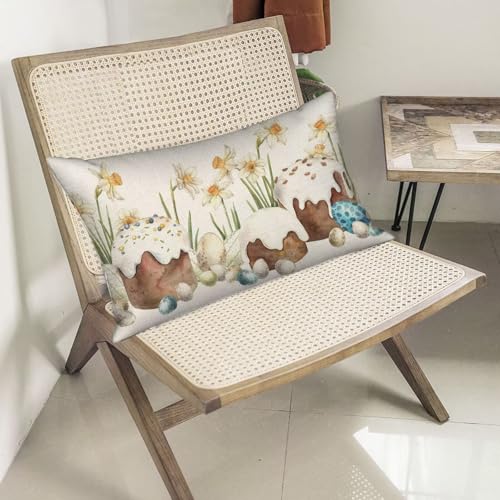 Easter Egg Pillow Covers 12x20 Inch, Set of 2 Spring Floral Cushion Cases