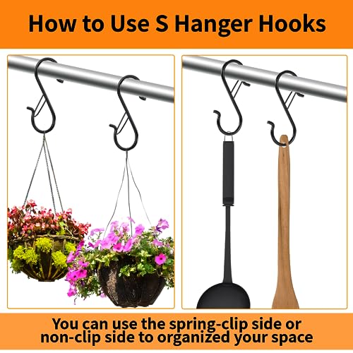 12 PCS Heavy Duty Metal S Hooks with Safety Buckle - 3.5 Inch Black