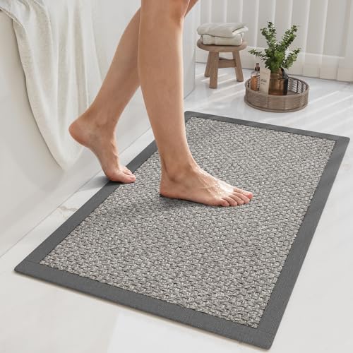 YDKGL Non-Slip Bath Mat, Gray 16" x 24" - Ultra Thin & Absorbent