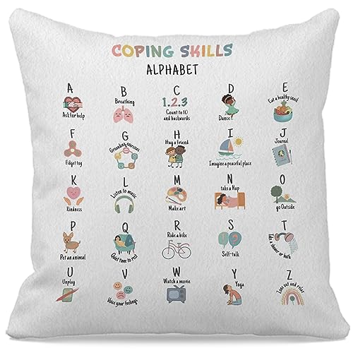 Mental Health Coping Skills Throw Pillow Cover - 18"x18"