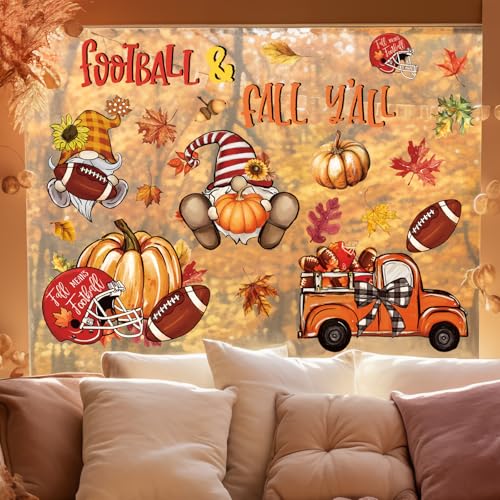 Fall Football Window Clings - 6 Sheets Gnome Pumpkin Decor | Football and Fall Y'all