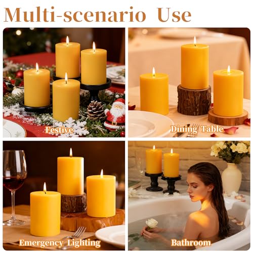 100% Pure Beeswax Pillar Candle - 3x4in, 60 Hour Burn Time