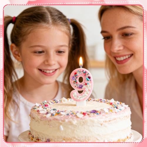 Pink Glitter Number 1 Birthday Candle for Girls - Cake Topper
