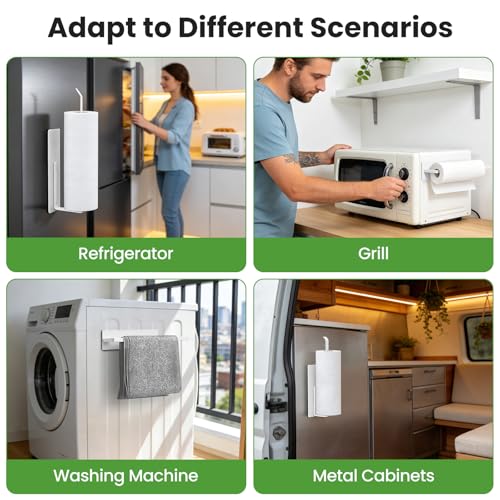 Magnetic Paper Towel Holder - White, Wall Mount Kitchen Organizer