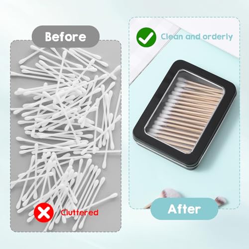 2PCS Travel Cotton Swab Holder & Floss Pick Case - Black Metal Storage