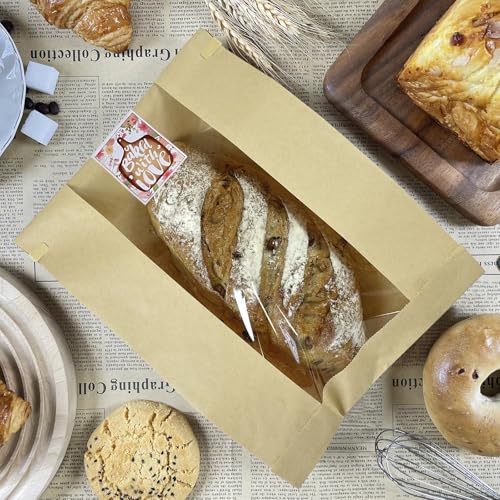 Kraft Paper Bread Bags with Window & Twist Tie - 10 Pack
