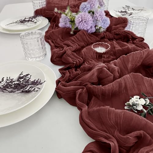 Burgundy Cheesecloth Table Runner 6 Pack - 35 x 120 Inches Wedding Decor