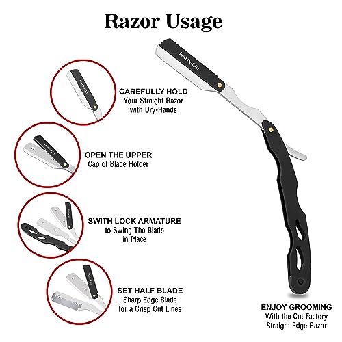 BarbaQo Professional Stainless Steel Straight Razor with 20 Blades