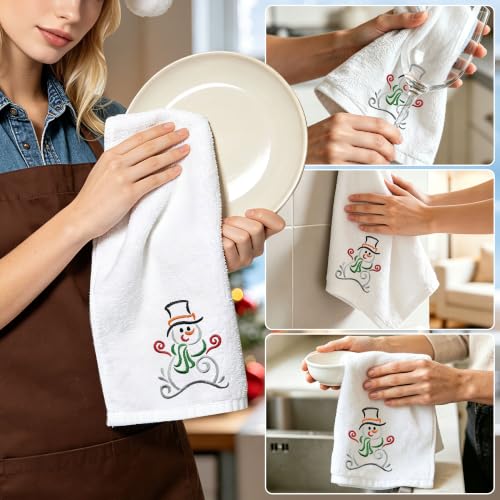 Christmas Hand Towels Set of 2 - Embroidered Snowman Design