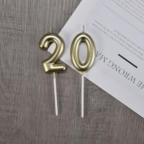 20th Birthday Candles - Glitter Gold Number 20 (2 pcs)