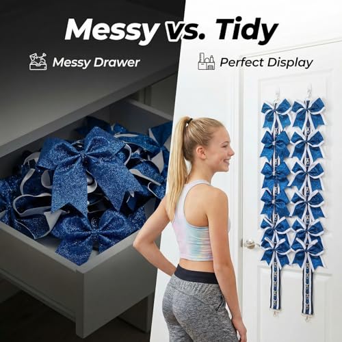 Large Handmade Cheer Bow Holder for Teen Girls - Navy